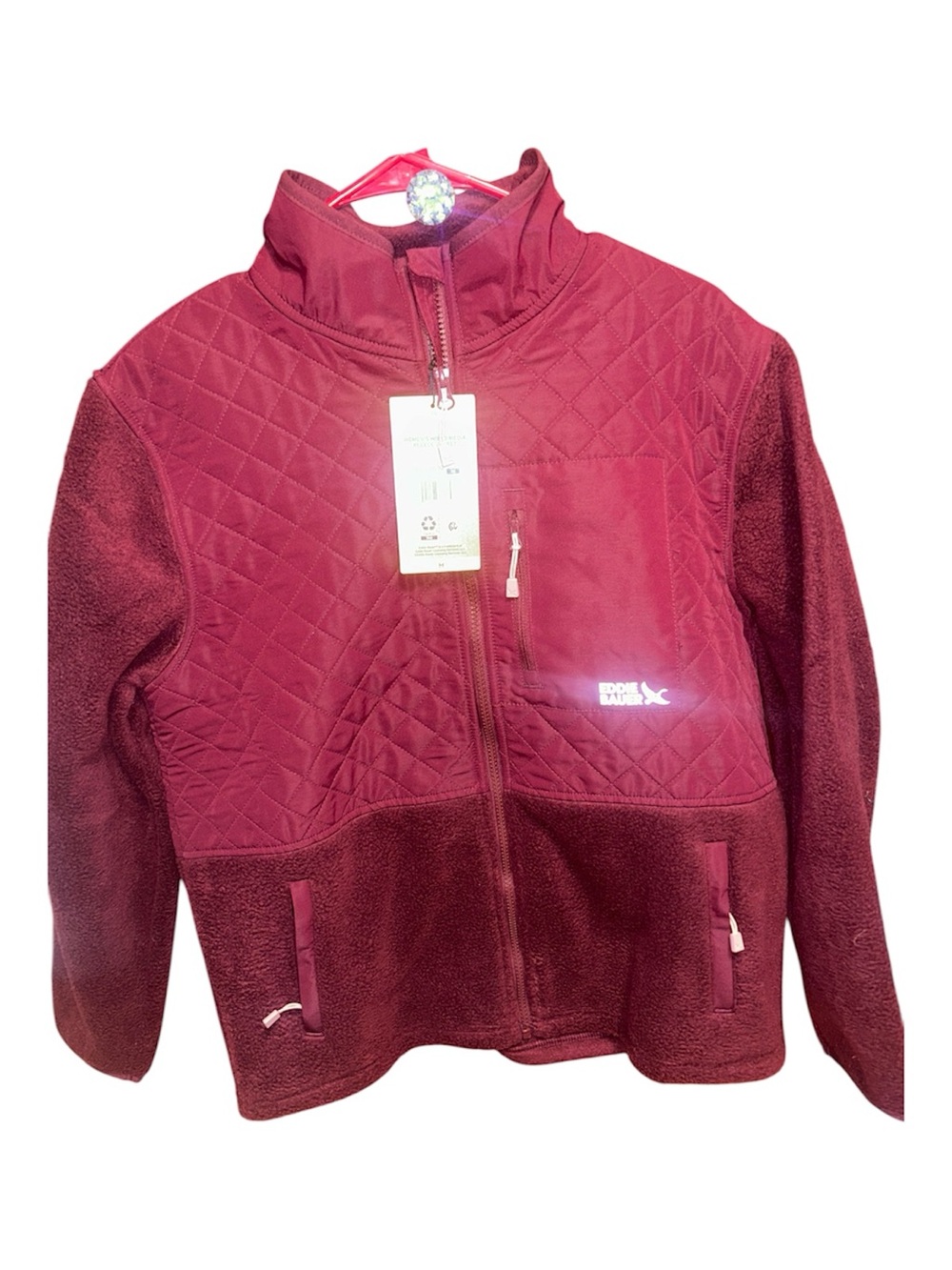 Eddie Bauer Quilted Puffer-Style Fleece Jacket - Burgundy